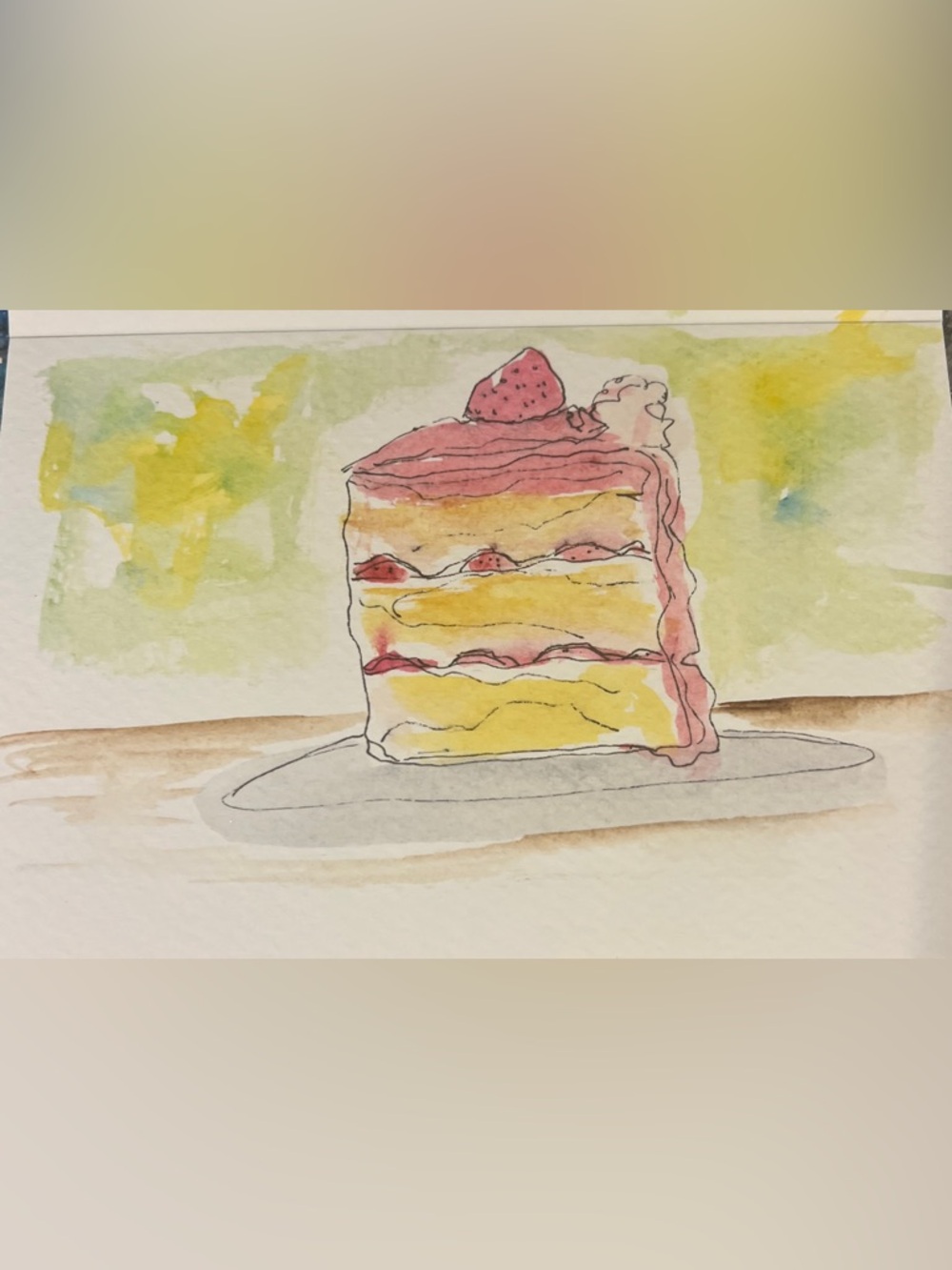 Original hand, painted watercolor, strawberry, short cake, kitchen wall decor